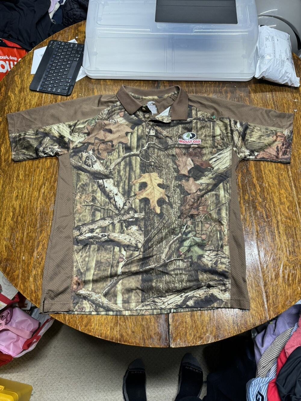 Mossy Oak Break Up Infinity Polo Mens M Camo Hunting Casual Logo Performance